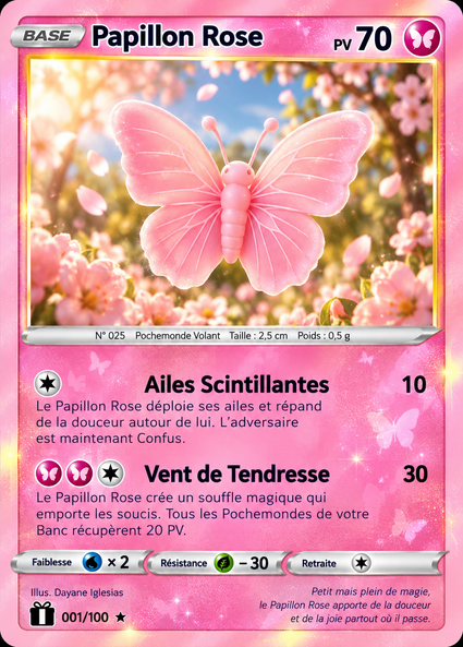 Carte officielle Papillon Rose